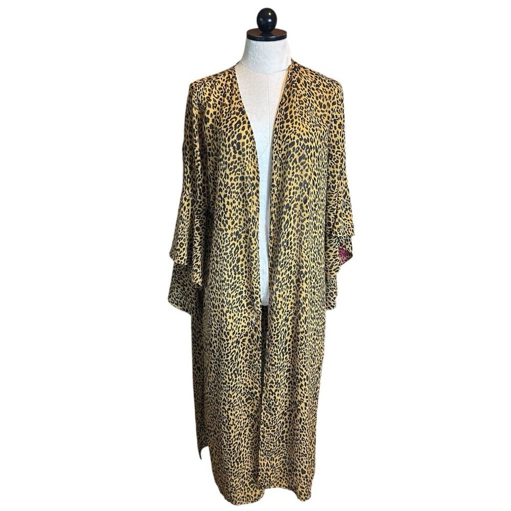 Umgee Cheeta Print Open Cardigan Duster Sz S Women’s Boho Sheer Tiered Sleeve‎